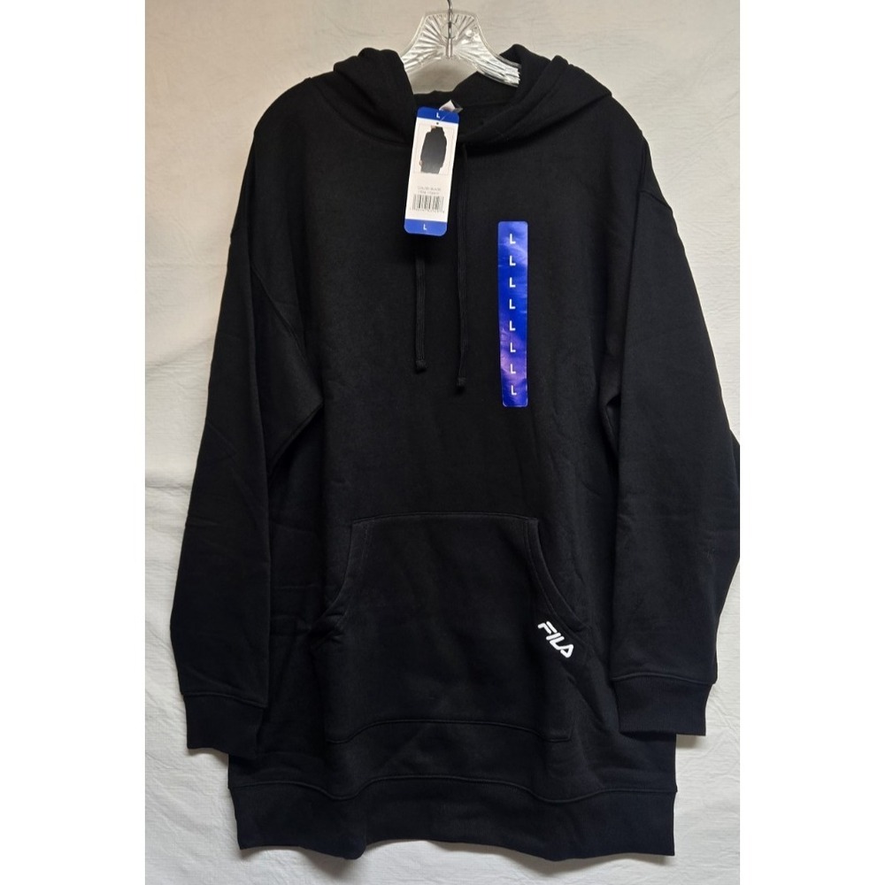 FILA Dress Womens Large Black Long Sleeve Hoodie Dress Kangaroo Pocket